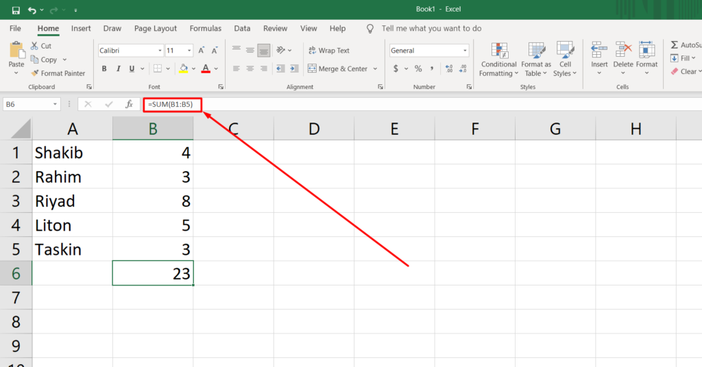 MS Excel Formula sum function